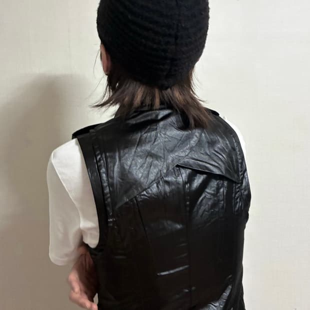 일본 빈티지 펑크 블랙 레더 슬림핏 조끼