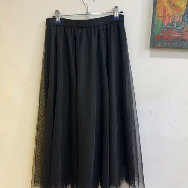 vtg 블랙 도트 튤 롱 스커트 