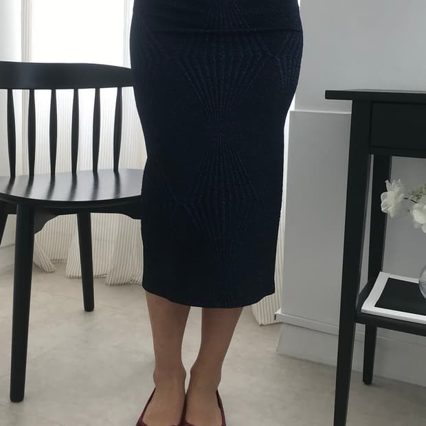 Blue glitter slim midi skirt