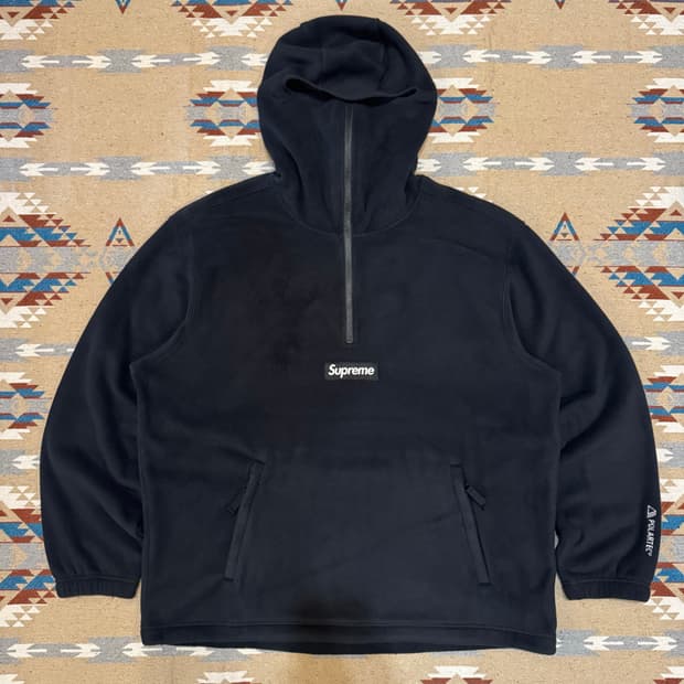 [L] 슈프림 폴라텍 페이스마스크 하프 집 후드 블랙 24FW