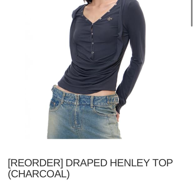 draped henley top (charcoal)