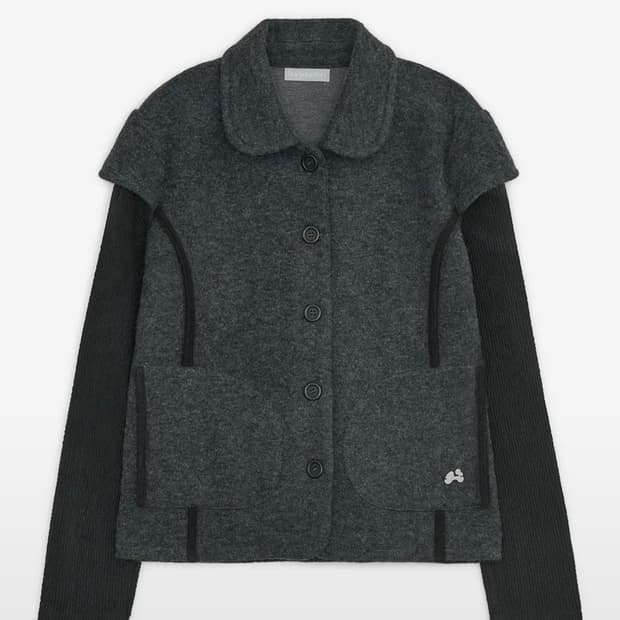 라운드 카라 니트 자켓 (차콜)