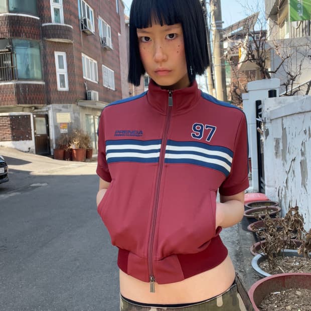 프렌다 버건디 스포츠 반팔 져지