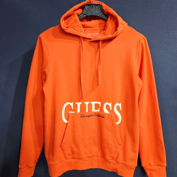 게스 오렌지컬러 남성 100 포켓 후드티 