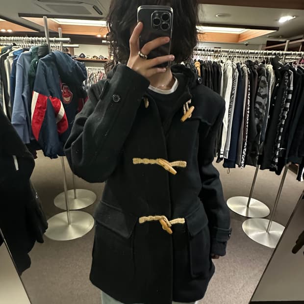 XL)Back Number 빈티지 블랙 더플코트