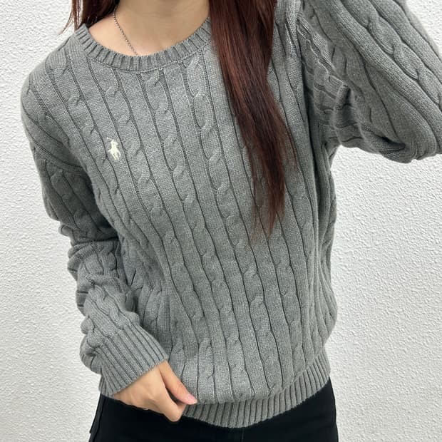 폴로 랄프로렌 화이트포니 그레이 꽈배기 니트 L