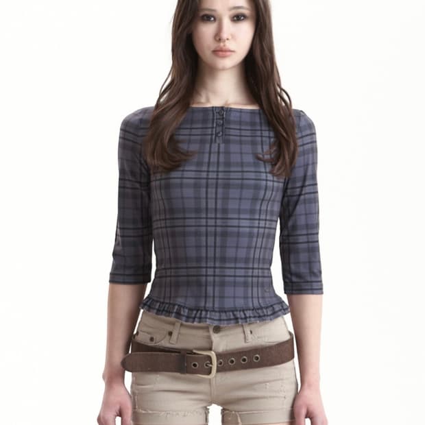 시너진 티셔츠 반팔 CHECK FRILL LONG SLEEVE 롱슬리브