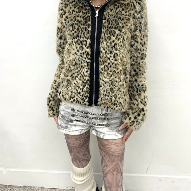 Leopard hood fur jacket 