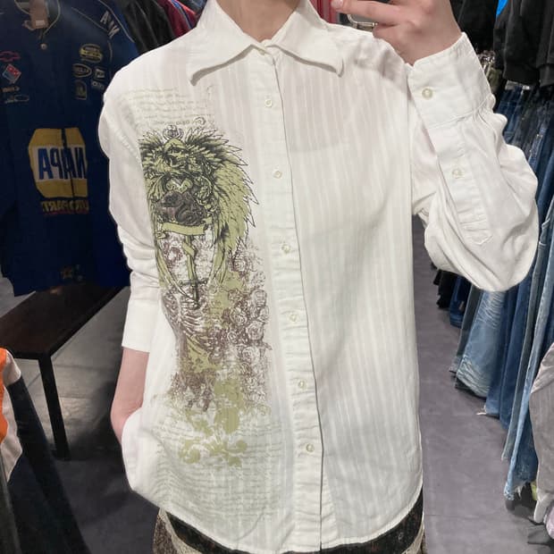 [IM] vtg 린넨 웨스턴 프린팅 셔츠 화이트