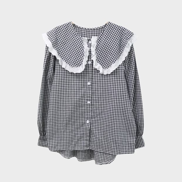 고방 체크 세라넥 블라우스 66408