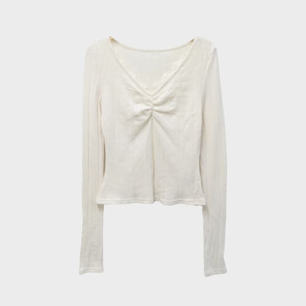 브이넥 레이스 셔링 포인트 긴팔 티셔츠 63597