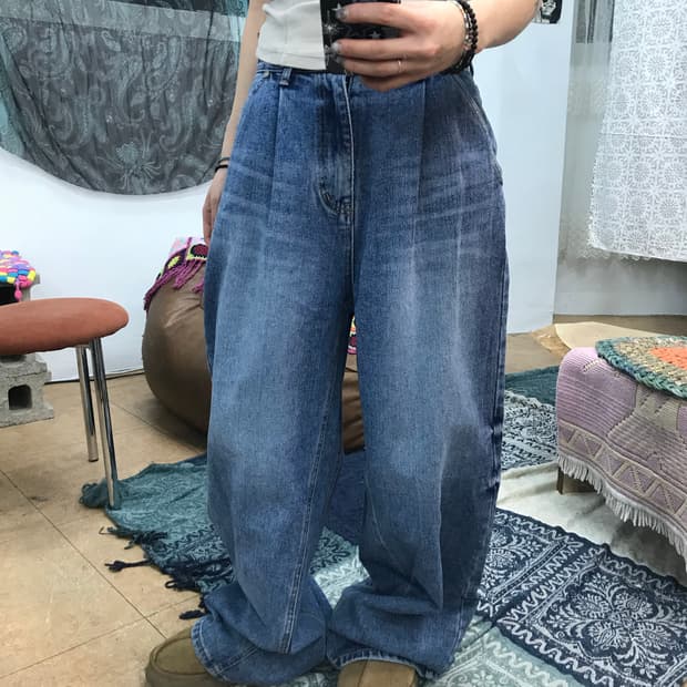 Takeasy 핀턱 와이드데님팬츠