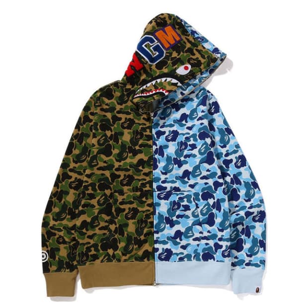 베이프 Bape 카모 세퍼레이트 샤크 후드집업 그린블루