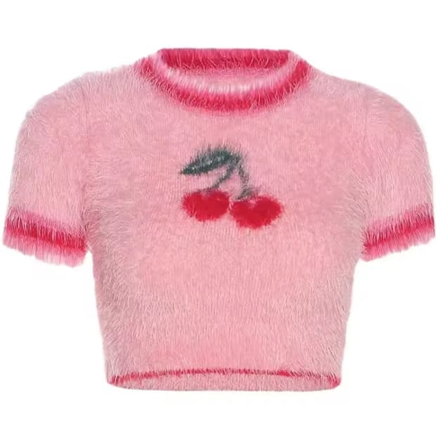 빈티지) 로맨틱 갸루st 체리 핑크 y2k 민효린 앙고라 크롭 반팔니트