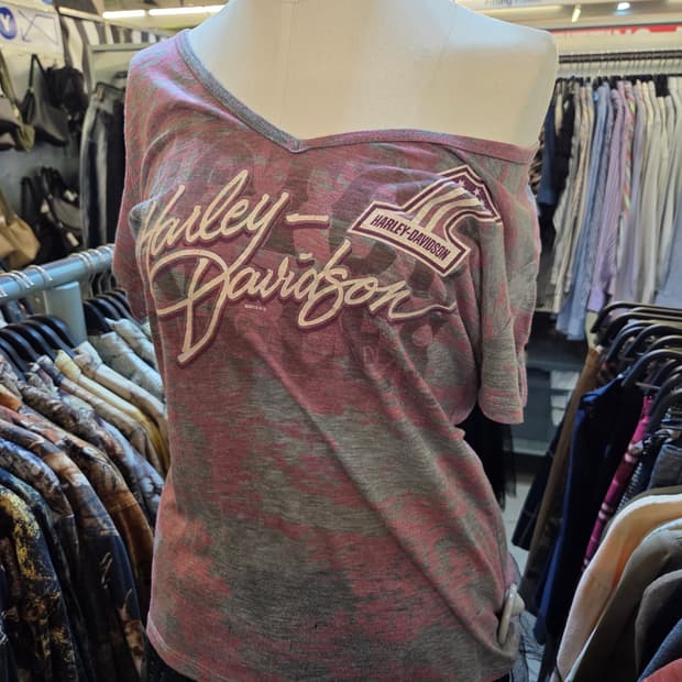 할리데이비슨 그레이핑크 브이넥 반팔티