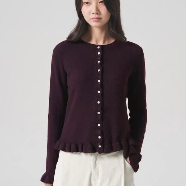 에잇세컨즈 프릴 니트 카디건 와인