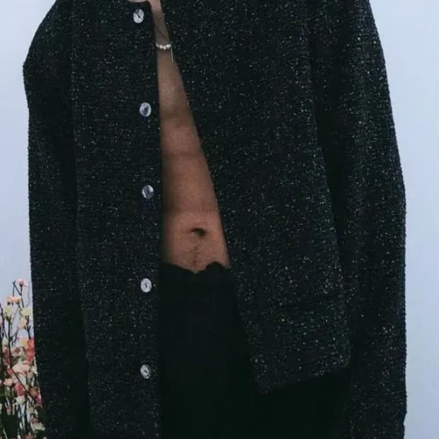 크러쉬어게인 트위드 가디건 멀티블랙 L