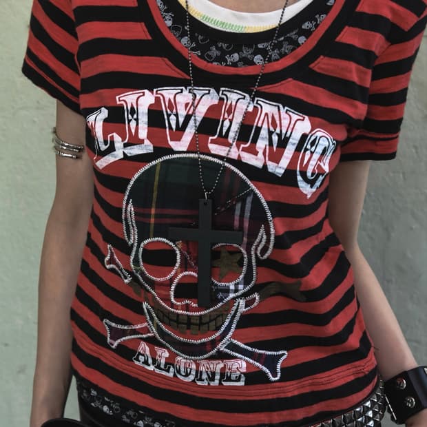 Red Stripe Punk T-Shirt