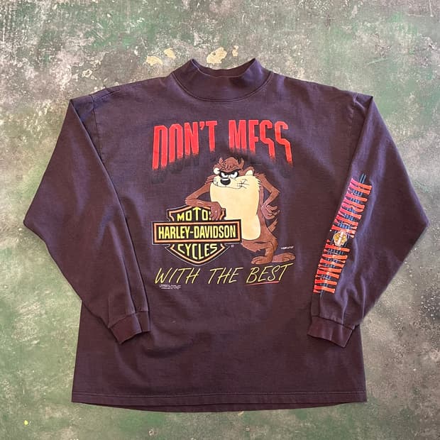90's [XL] 할리데이비슨 루니툰즈 타즈 그래픽 빈티지 롱슬리브