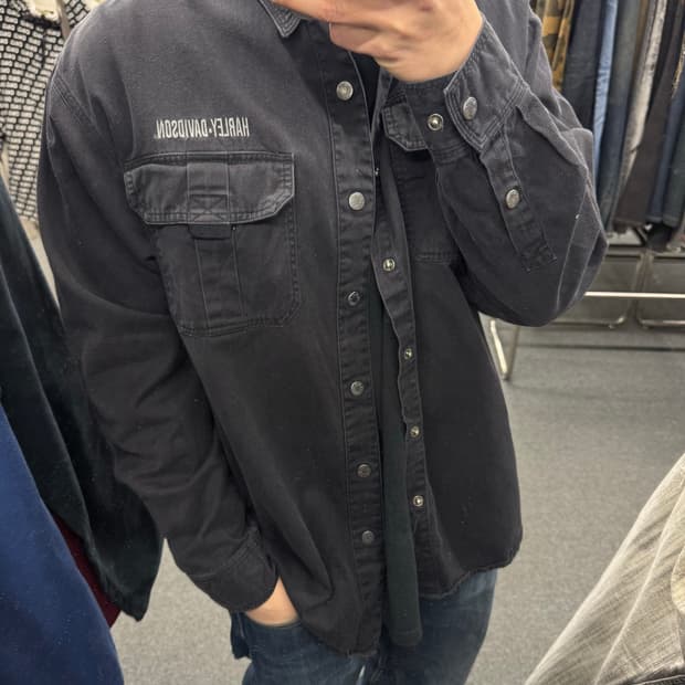 L)할리데이비슨 vintage 블랙 후면 패치 코튼 긴팔셔츠