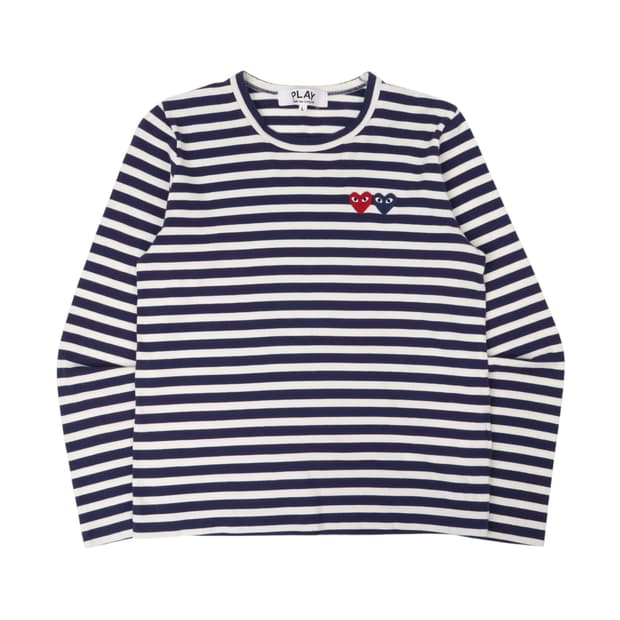 꼼데가르송 더블 하트와펜 스트라이프 보더 롱슬리브