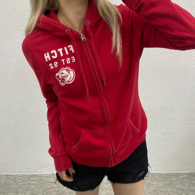 아베크롬비 패치로고 레드 후드집업 L