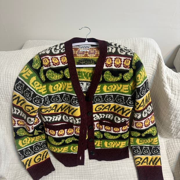 GANNI 가니 로고 패턴 울 가디건