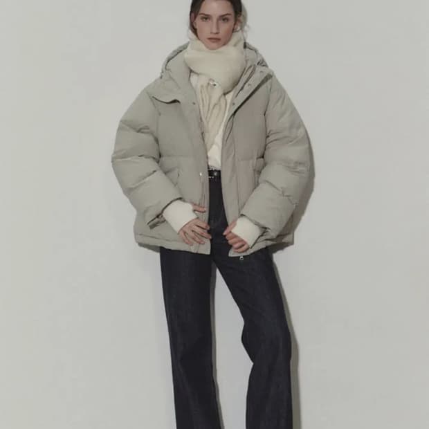 xs 던스트 유니섹스 후디드 볼륨 구스다운 패딩 자켓 베이지