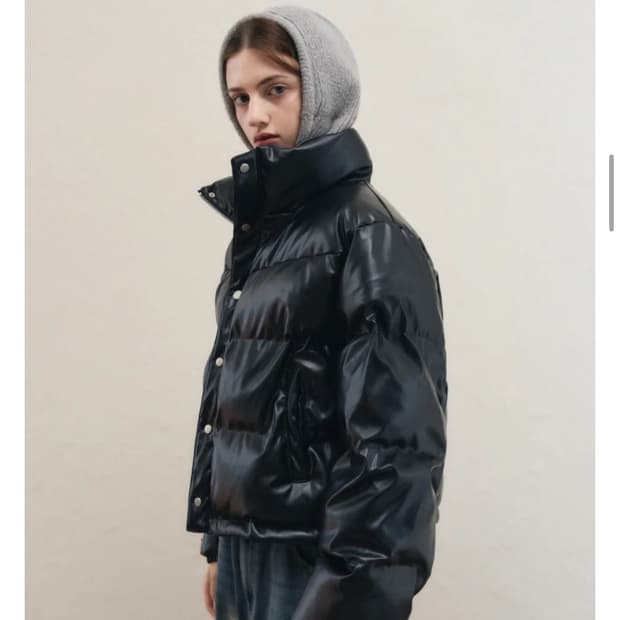 레더리 레더 패딩 푸퍼 자켓 블랙