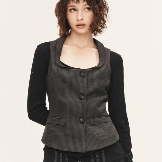 쓰리타임즈 뮤즈 스트라이프 베스트 muse stripe vest M