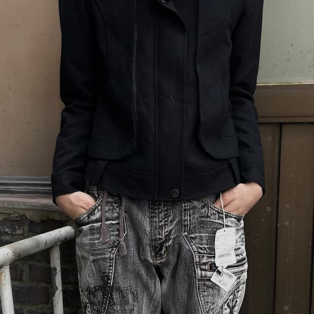 2000s vtg 락시크 블랙 보노넥 글리터 집업