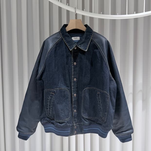 XL / 셀린느 가죽 레더 파리스 데님 바시티 자켓