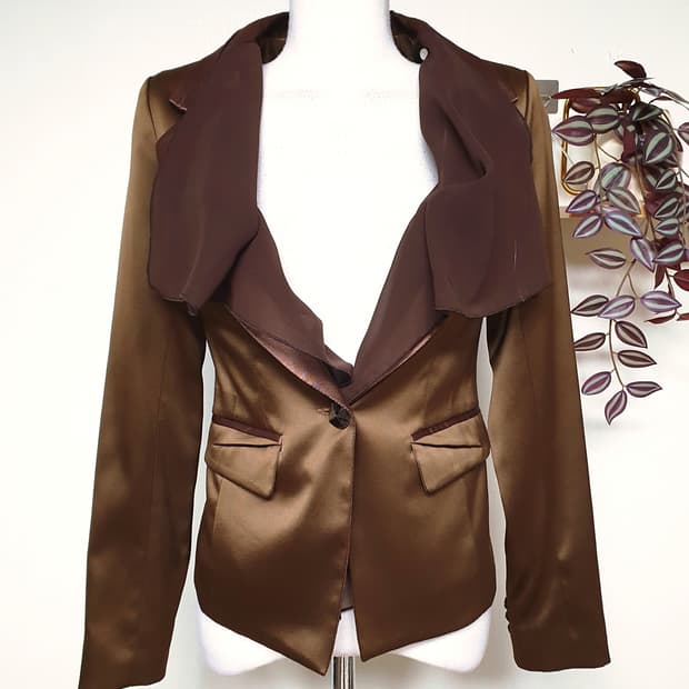 제이삭 스카프레이어드 새틴자켓 55 울 골드브라운 S