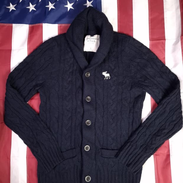 오리지날 아베크롬비 숄카라 케이블 꽈배기 가디건