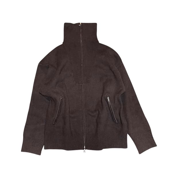 High-neck zipper knit cardigan_Brown (se