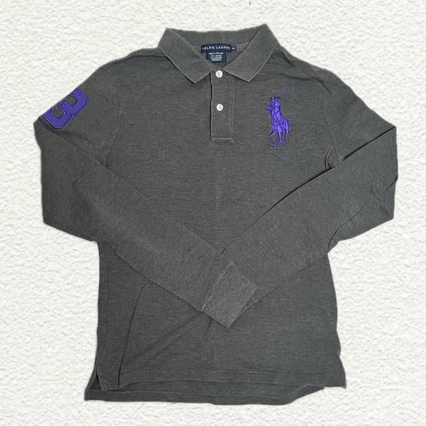 폴로 랄프로렌 그레이 빅포니 롱슬리브 폴로티 M