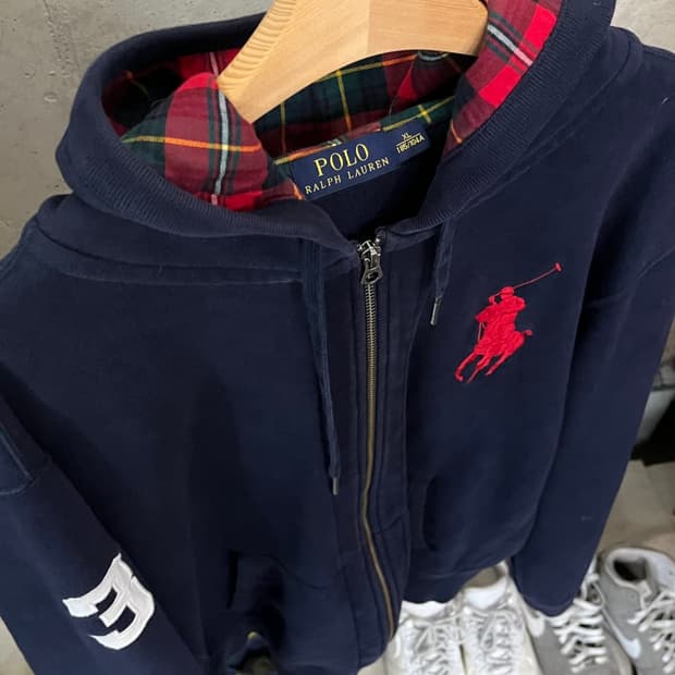 폴로 랄프로렌 체크 빅포니 후드집업