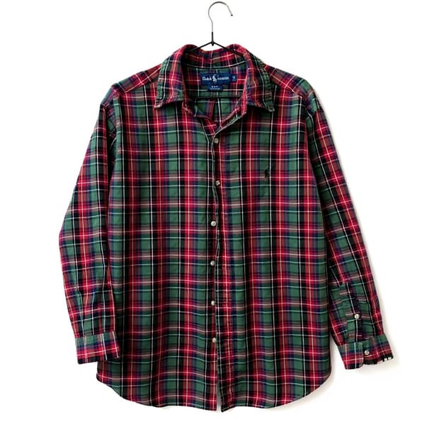 폴로 랄프로렌 레드 그린 체크 셔츠 M