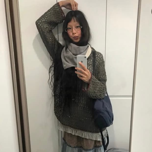 코이세이오 바텀 멀티플 프릴 드레스 + 홀 니트