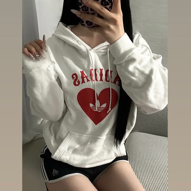 ADIDAS 오리지널스 레드 하트 로고 후드티 / M
