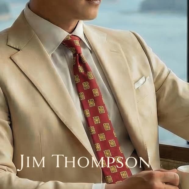 짐 톰슨 실크 레드 코끼리 패턴 넥타이 9.2cm A+등급 E718