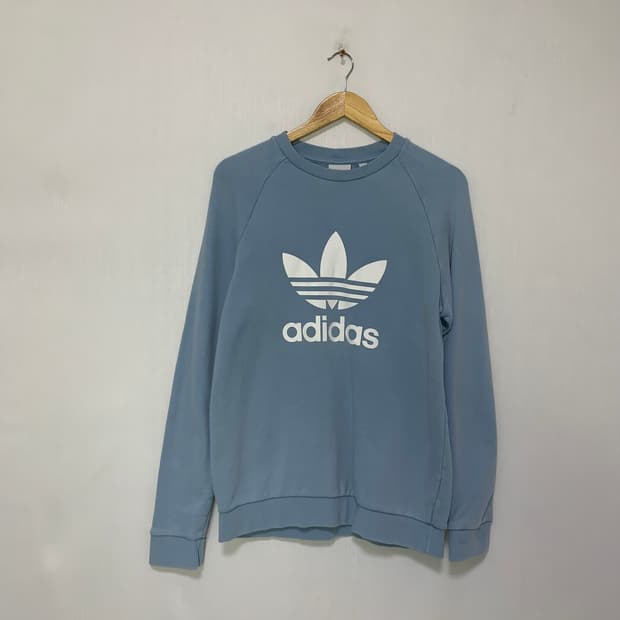 아디다스 빈티지 트레포일 로고 맨투맨 하늘색 L