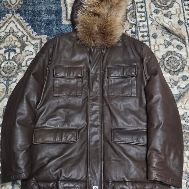 [XL] BAPE 00s 퍼 레더 다운자켓