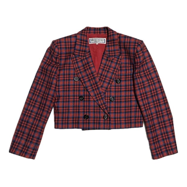 입생로랑 빈티지 체크 숏 울 블레이저 더블 자켓 비비안웨스트우드