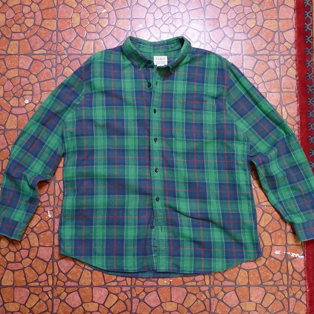 [XL] L.L. Bean. 엘엘빈 체크 플란넬 빈티지 코튼 셔츠 그린
