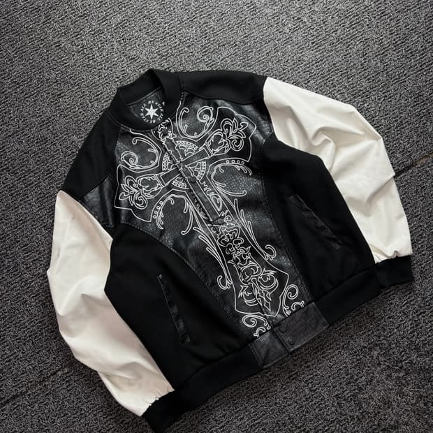 빈티지 풀 고딕 크로스 파이톤 레더 스타디움 자켓 2648