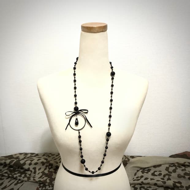 빈티지 블랙 리본 롱 목걸이 갸루 펑크 긱시크 페어리 오리엔탈