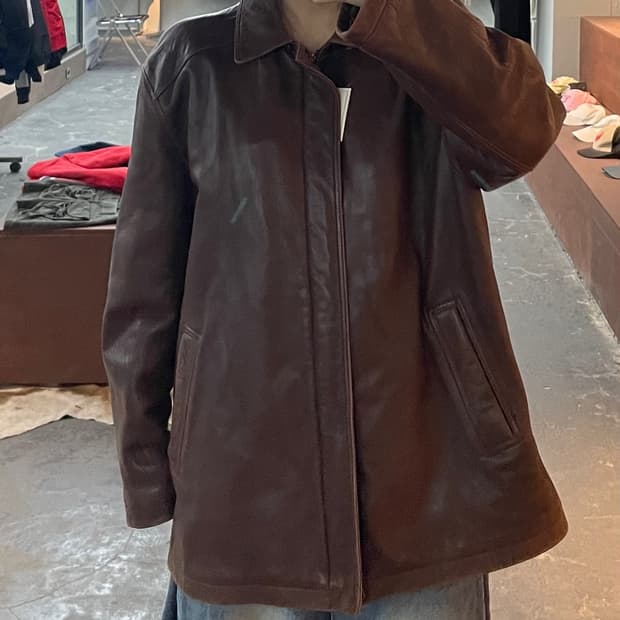 입생로랑 브라운 레더 자켓 H2341