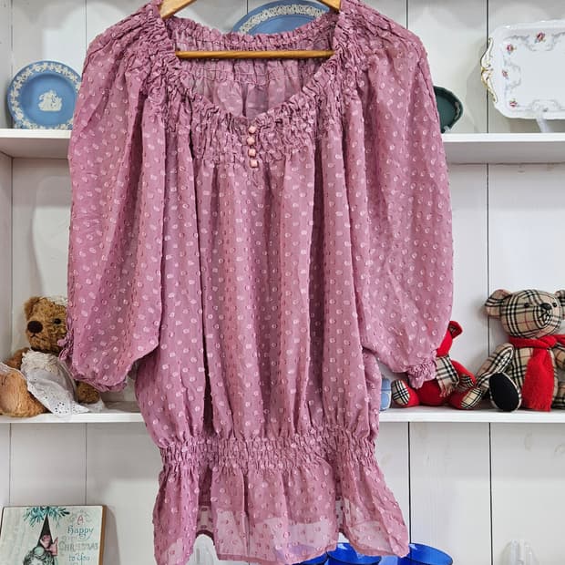 도트 쉬폰 스모크 롱핏 블라우스