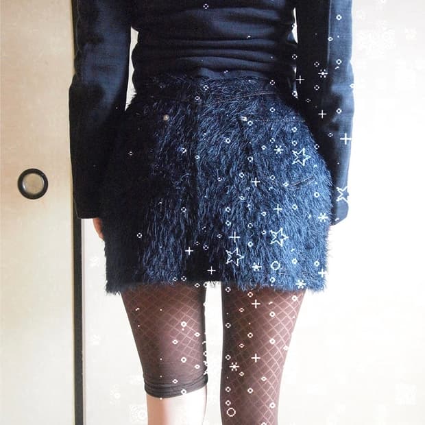 darich 다리치 헤어리 데님라이크 퍼 미니스커트